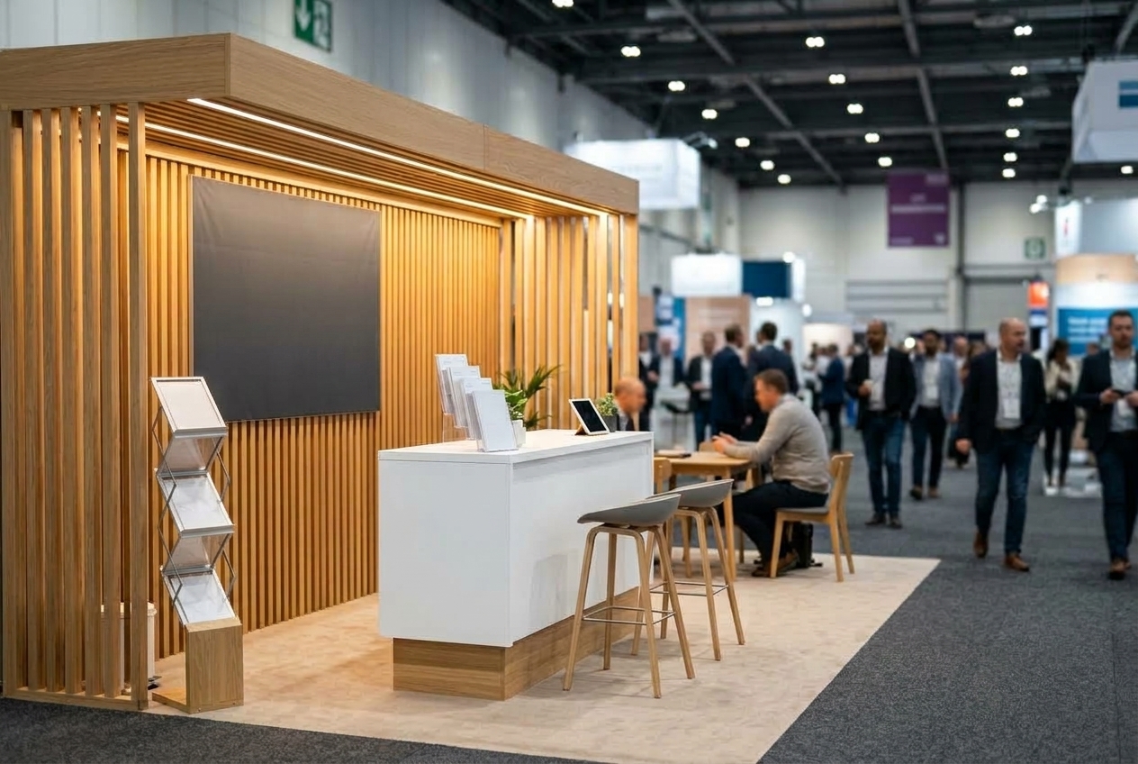 Montaje de stand modular de alta gama en recinto ferial